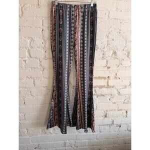 Daisy Del Sol Boho Flare Pants Womens Medium Elastic Waist Wide Leg Printed